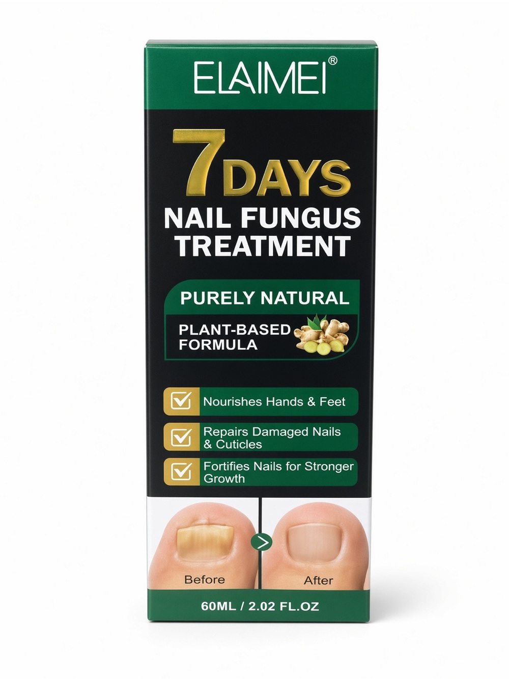 ELAIMEI 7 Days Nail Fungus Treatment 60ml Plant-Based Ginger Formula NEW Sealed